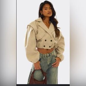 EGO cropped wool trench coat beige size 8